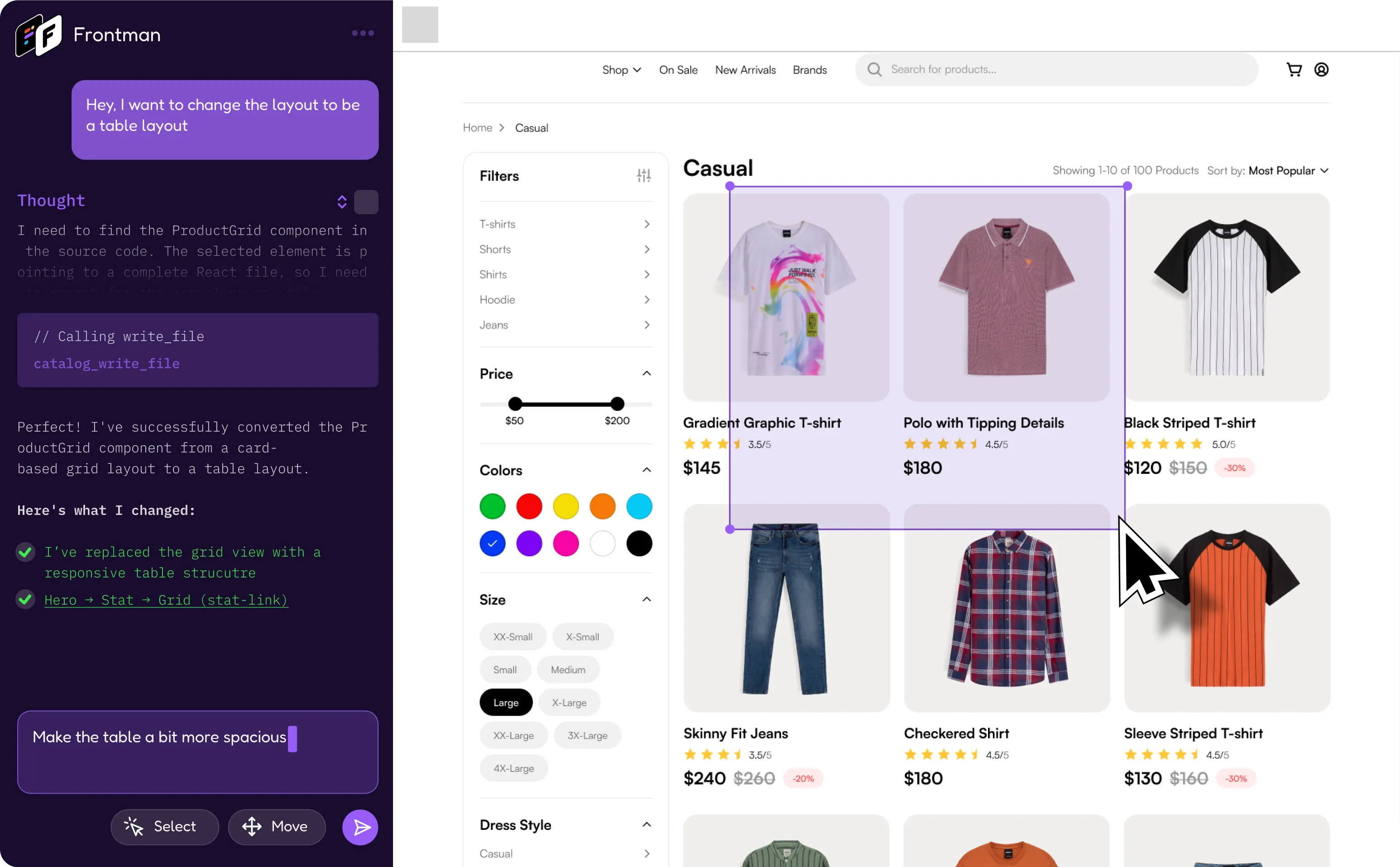 Frontman demo video — click any element, describe changes, get real code edits